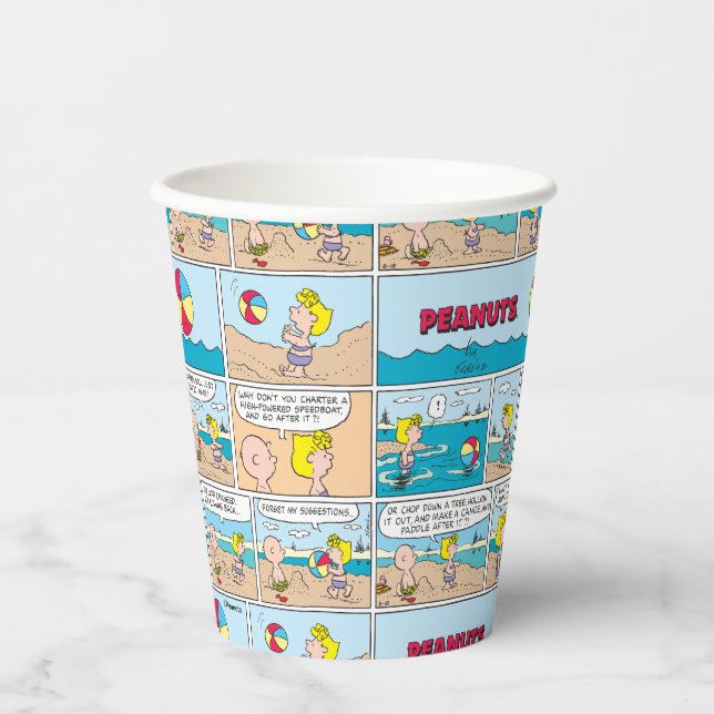 Gobelets En Papier Charlie Brown & Sally À La Plage (Recto)