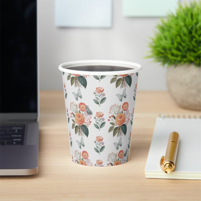 Gobelets En Papier Charme à fleurs avec ailes de papillon (Insitu)