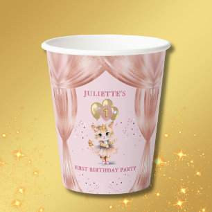 Gobelets En Papier Charming Dancing Kitten Photo First Birthday Girl