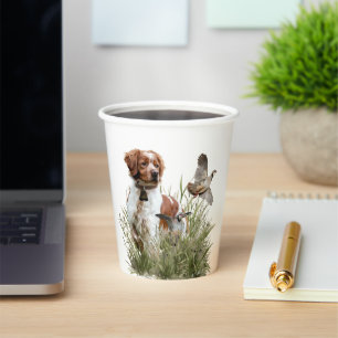 Gobelets En Papier Chasse avec un chien breton, Art