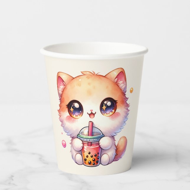 Gobelets En Papier Chat Boire Boba Cute Bubble Tea Party (Recto)