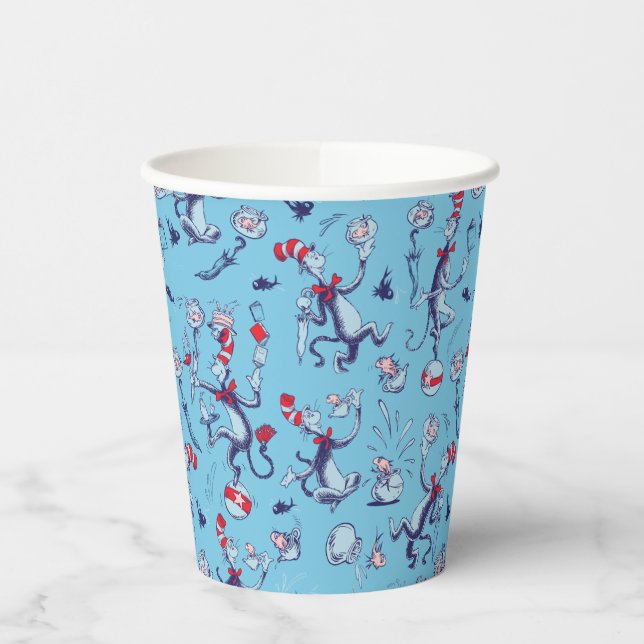 Gobelets En Papier Chat Dans Le Casquette | Motif bleu (Gauche)