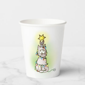 Gobelets En Papier Chat de dessin et souris faisant un arbre de Noël