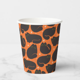 Gobelets En Papier Chat noir rétro sur fond orange