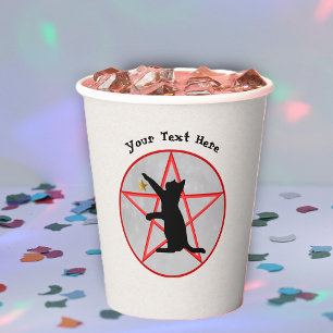 Gobelets En Papier Chat noir sur Pentagramme rouge Symboles de sorciè