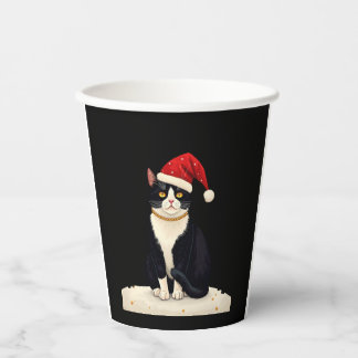 Gobelets En Papier Chat Tuxedo Cottagecore Drôle Noël Esthétique Sant