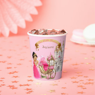 Gobelets En Papier Château de Princesse Royale Carrosse Rose Or Fille
