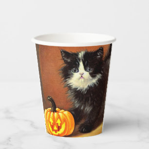 Gobelets En Papier Chaton d'Halloween noir et blanc vintage
