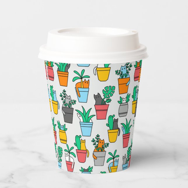 Gobelets En Papier Chats dans les pots à fleurs (Recto)