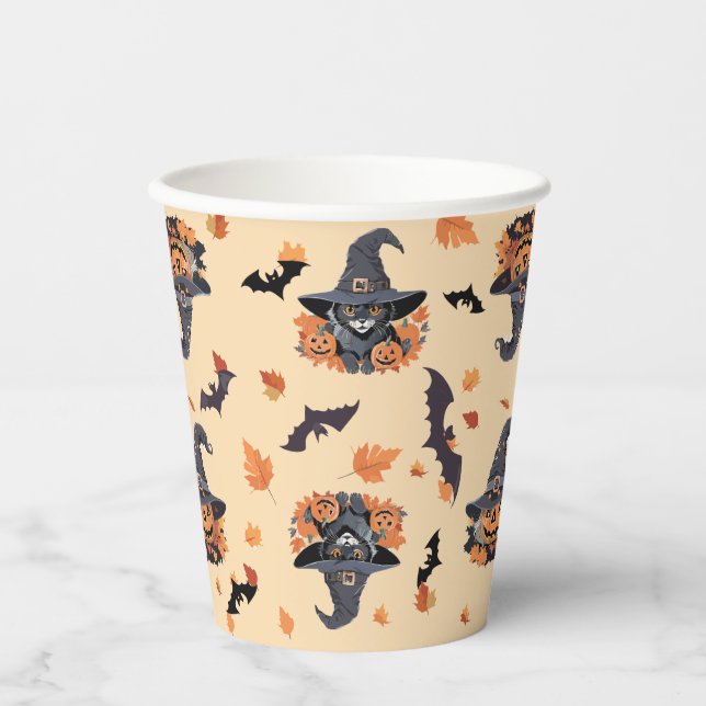 Gobelets En Papier Chats mignons Chats chauves-souris et Halloween Ci (Recto)