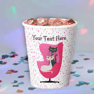 Gobelets En Papier Chats noirs et blancs Chiffres de chaise rose du m