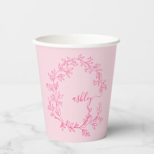 Gobelets En Papier Chaud rose moderne Script Girl Monogramme Nom