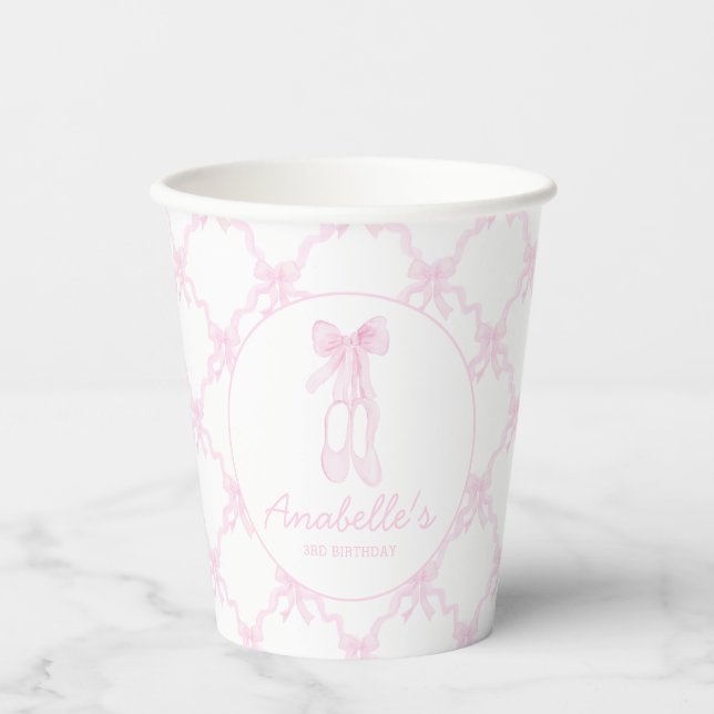 Gobelets En Papier Chaussons Ballerina Rose Preppy modifiables (Recto)