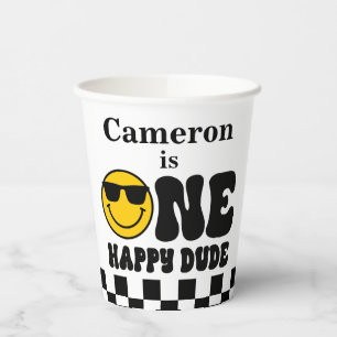 Gobelets En Papier Checkerboard One Happy Dude 1er Anniversaire
