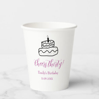 Gobelets En Papier Cheers thirty birthday cake black scribble hand