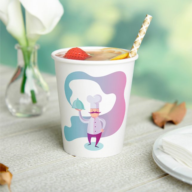 Gobelets En Papier Chef souriant avec Moustache et plateau de service (Créateur téléchargé)