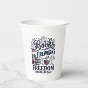 Gobelets En Papier Chemises de lecteur patriotique Livres Feux d'arti