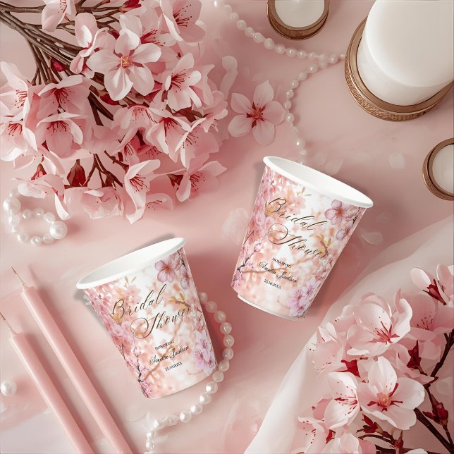 Gobelets En Papier Cherry Blossom Délice de douche nuptiale Invitatio (Créateur téléchargé)