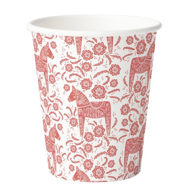 Gobelets En Papier Cheval de Dala suédois Rouge et blanc (Swedish Dala horse red and white festive folk art pattern party paper cup)