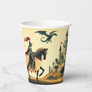 Gobelets En Papier Chevalier médiéval et château de wyvern fantasy