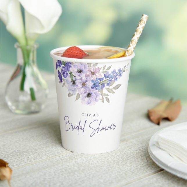 Gobelets En Papier Chic Aquarelle violet Fête des mariées de script (Insitu)