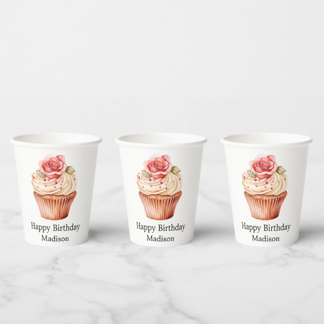 Gobelets En Papier Chic Blush Rose Cupcake Anniversaire (Multi)