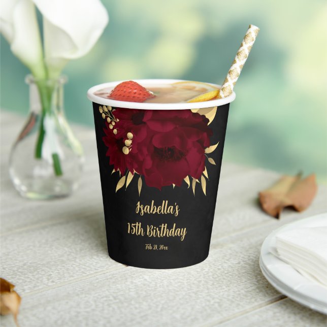 Gobelets En Papier Chic bordeaux et or noir  (Insitu)