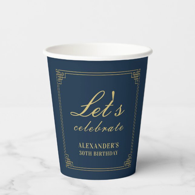 Gobelets En Papier Chic Navy Gold Gatsby Let's Celebrate (Verso)