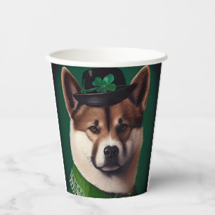 Gobelets En Papier Chien akita en tenue de la Saint Patrick's Day