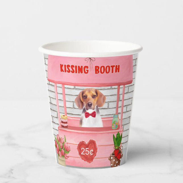 Gobelets En Papier Chien beagle Valentine's Day Kissing Booth (Recto)