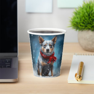 Gobelets En Papier Chien Blue Heeler dans la neige de Noël 