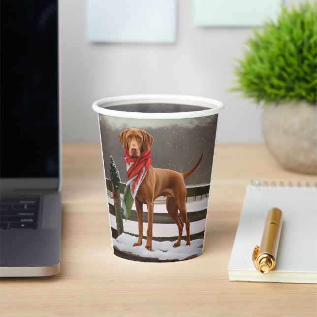 Gobelets En Papier Chien de Vizsla à Noël de neige (Insitu)