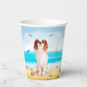 Gobelets En Papier Chien roi cavalier sur la plage