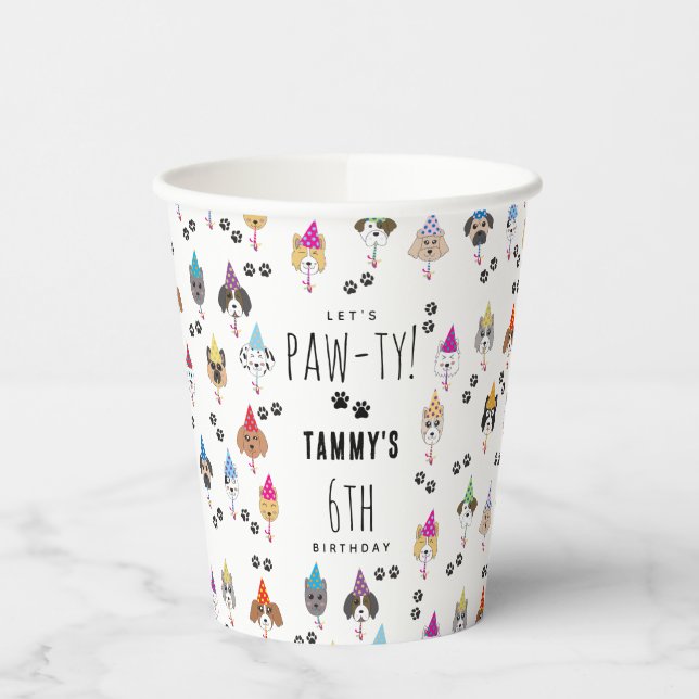 Gobelets En Papier Chiens de fête d'anniversaire Pawty mignons (Gauche)