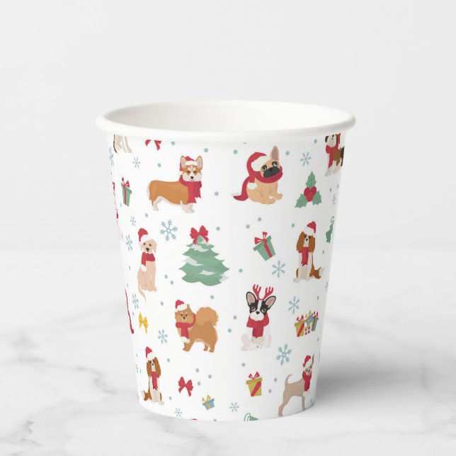 Gobelets En Papier Chiens de Noël en accessoires de vacances (Recto)