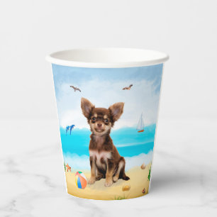 Gobelets En Papier Chihuahua Dog sur la plage