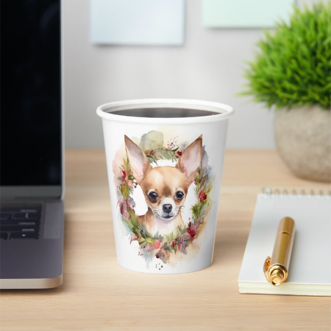 Gobelets En Papier Chihuahua Fête de la couronne de Noël Coupe (Insitu)