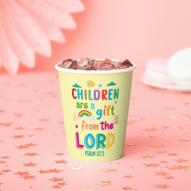 Gobelets En Papier “Children Are a Gift from the Lord” (Cream) Party (Insitu)