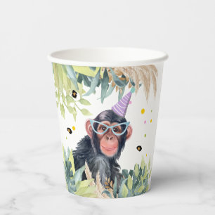 Gobelets En Papier Chimpanzé Singe Fête Animaux Anniversaire Safari