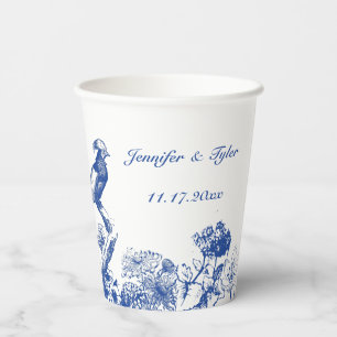 Gobelets En Papier Chine florale bleue et blanche Motif avec oiseaux