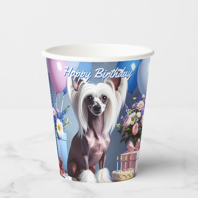 Gobelets En Papier Chinese Crested Birthday (Recto)