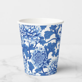 Gobelets En Papier Chinoiserie Florale Peony bleu et blanc