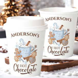 Gobelets En Papier Chocolat chaud Bleu Noël Nom Coupes en papier