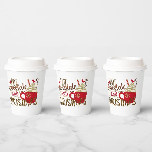 Gobelets En Papier Chocolat chaud et Noël vacances Whimsical (Multi)