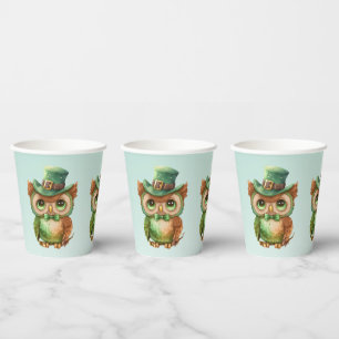 Gobelets En Papier Chouette mignonne dans un chapeau vert