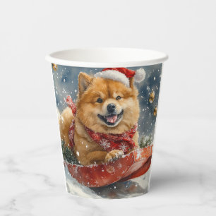 Gobelets En Papier Chow Chow Dog in Sledge Let's neige Christmas
