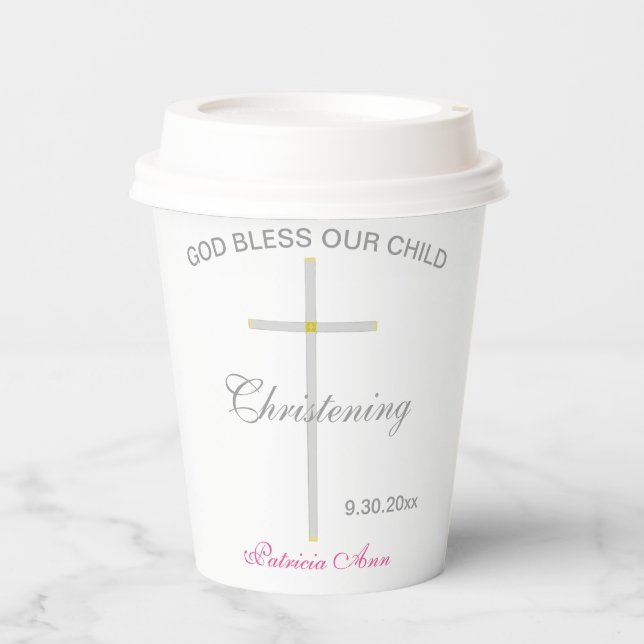 Gobelets En Papier Christening Baby Girl Silver Cross (Recto)