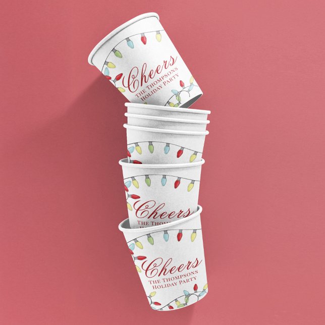 Gobelets En Papier Christmas Cheer Calligraphy Script Custom (Cheers Christmas String Lights Calligraphy Script Paper Cup.)
