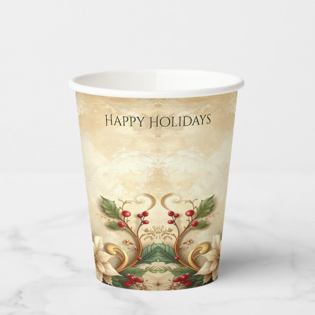 Gobelets En Papier Christmas Floral Holiday Paper Cups (Gauche)