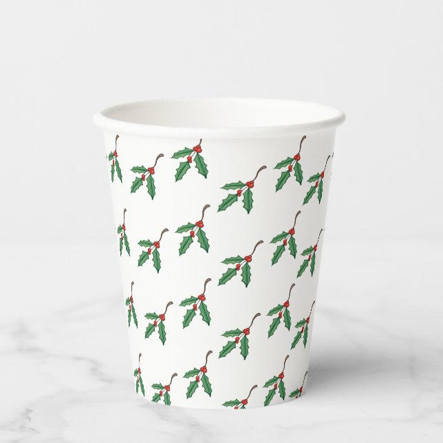 Gobelets En Papier Christmas Holly Café Party Boire des tasses de pap (Recto)